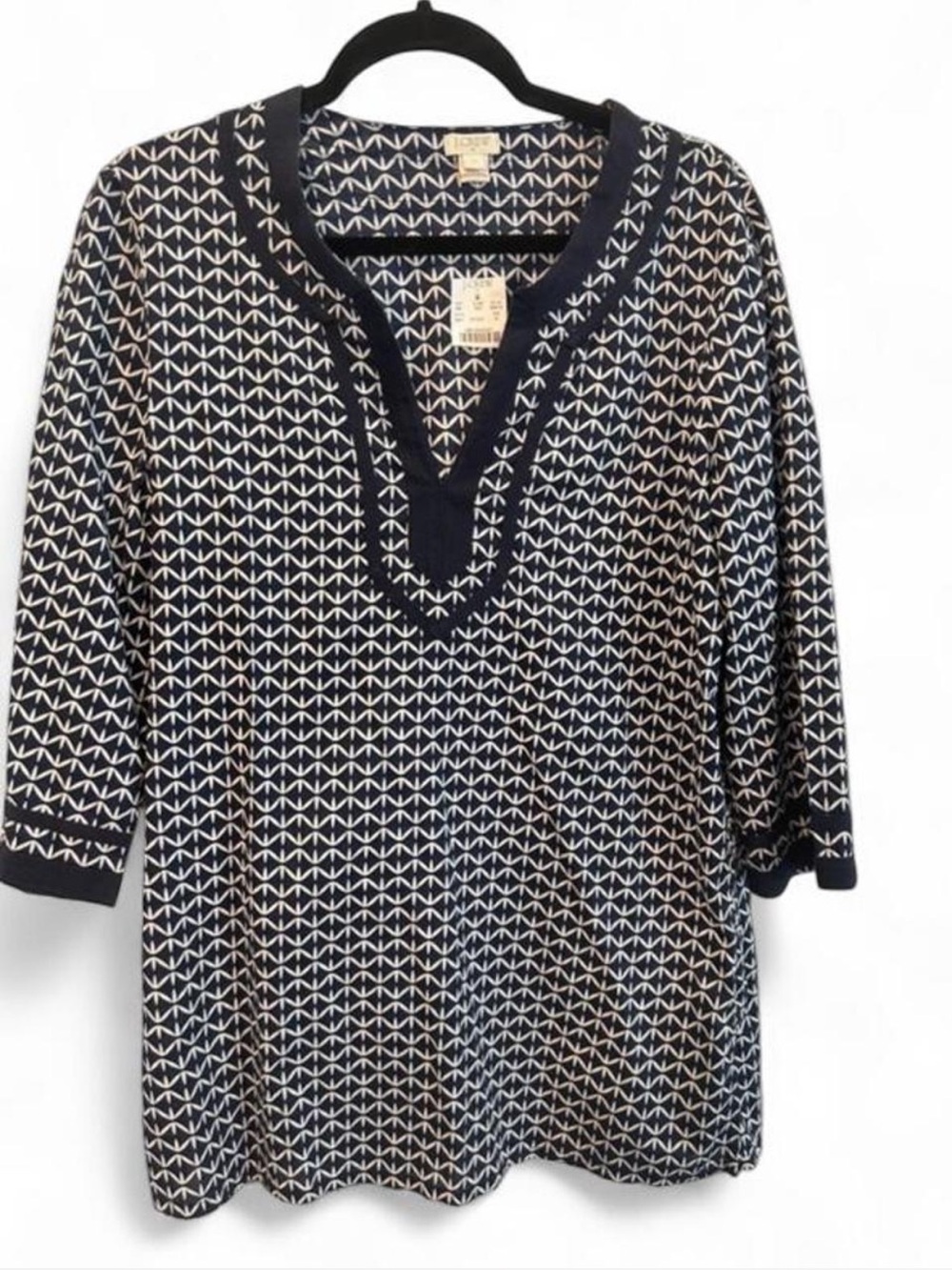 J. Crew Navy & White Patterned V-Neck Tunic NWT size M